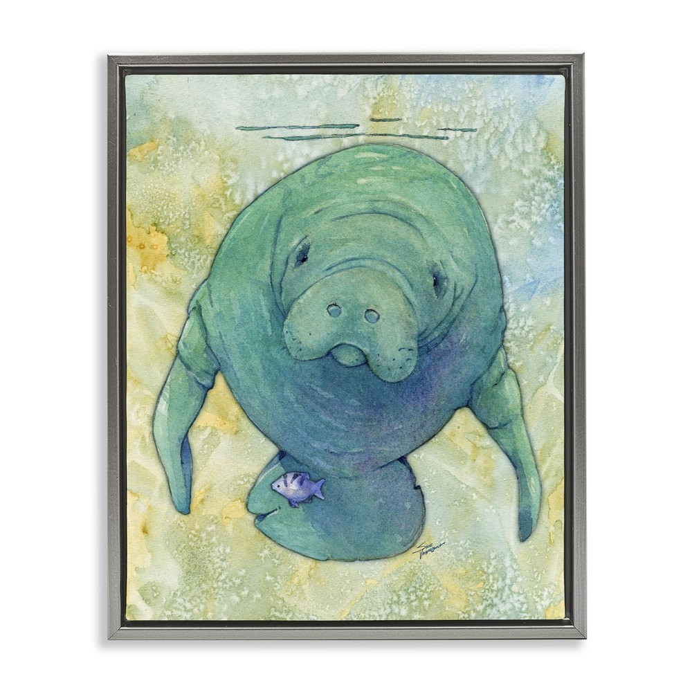 Green Manatee Gray Framoater Canvas Wall Art by Steve Vanderbosch