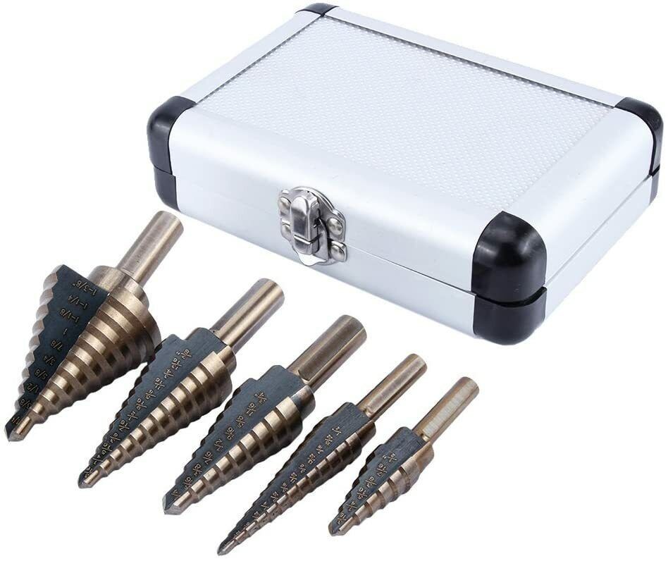 5Pcs HSS Titanium Step Drill Bit Set W Automatic Center Punch High Speed Steel