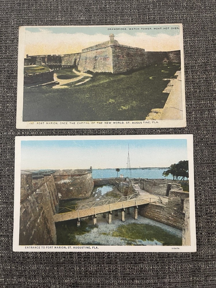 Vintage Linen Postcards St. Augustine, Florida~ Historic Fort Marion Views