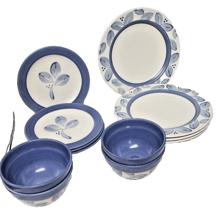 Pfaltzgraff Plate and Bowl set Vila Flora Design Stoneware Blue