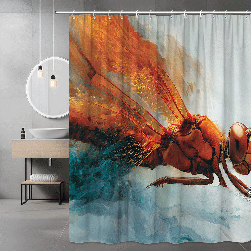 Abstract Dragonfly Shower Curtain Orange Blue Wall Art
