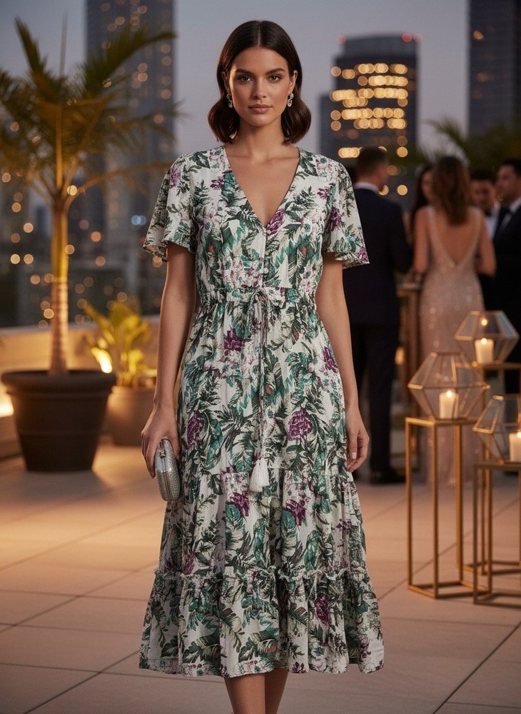 Anthropologie Sunday Mi Amor Floral Midi Dress Size Small Tiered Button Front