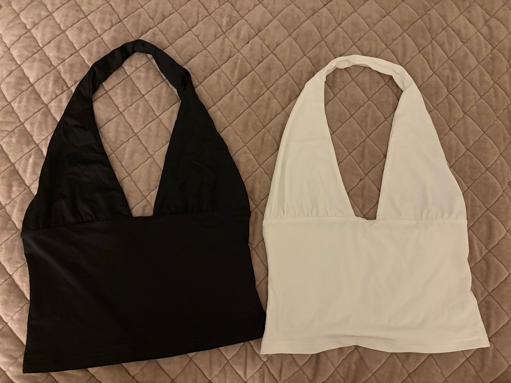 2 New - Y2K halter backless crop tank size small. 1 Black 1 White