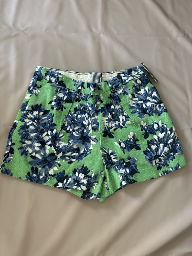 J. Crew Women's Green Blue Floral Cotton Blend Trouser Shorts NWT Size 2
