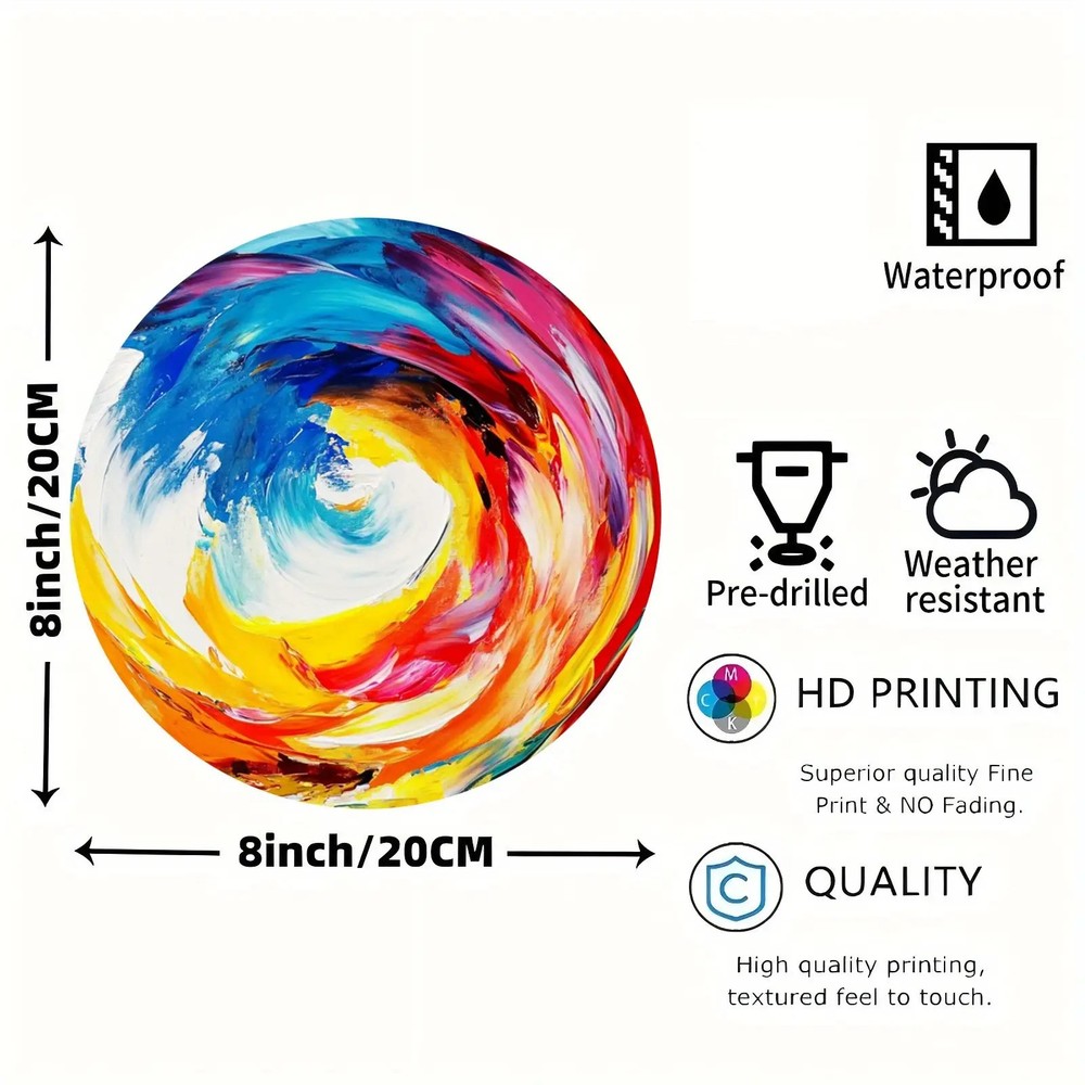 Modern Abstract Metal Wall Art Colorful Swirl Design Round