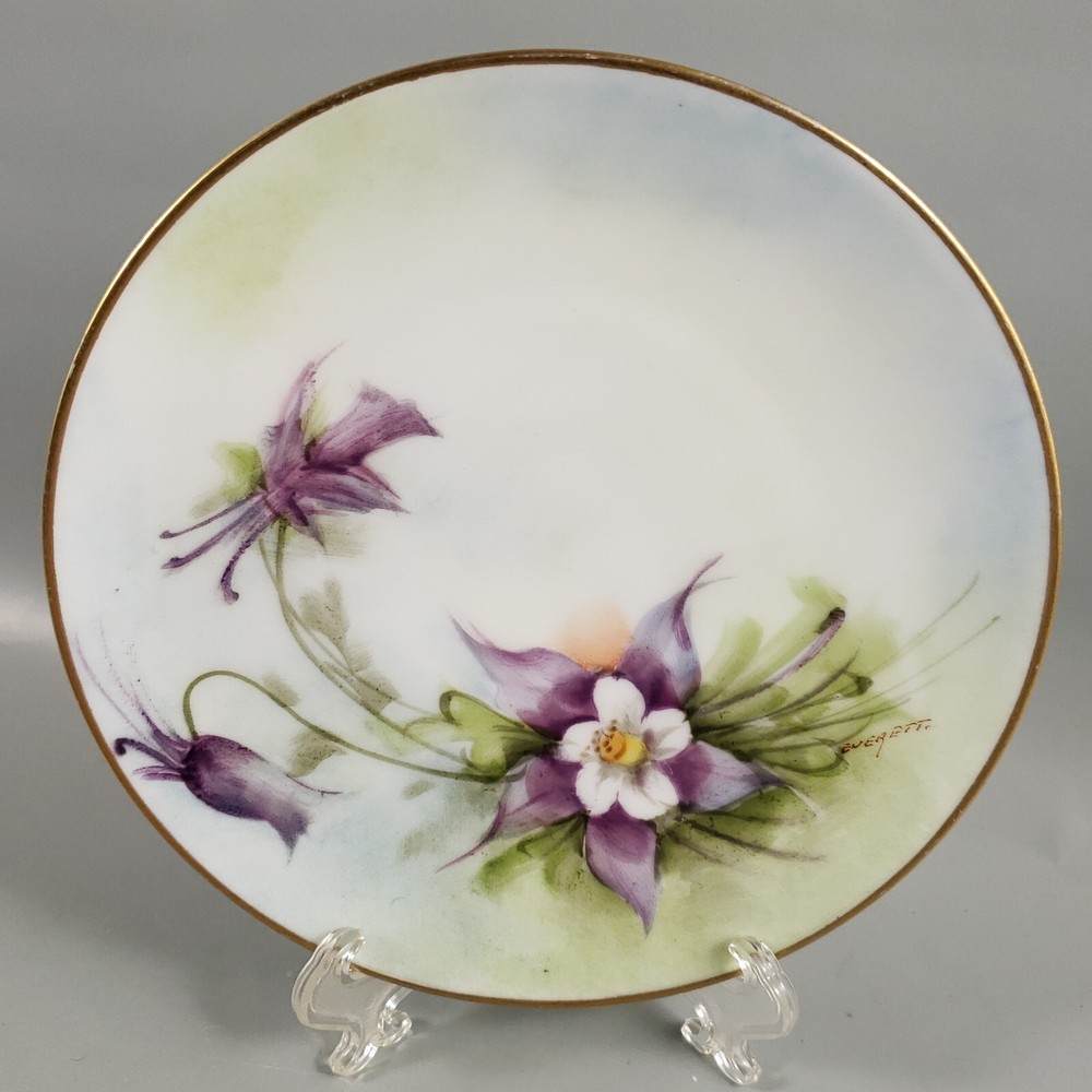 Antique Signed EVERETT STUDIO BAVARIA Columbine Hand Painted Porcelain PLATE