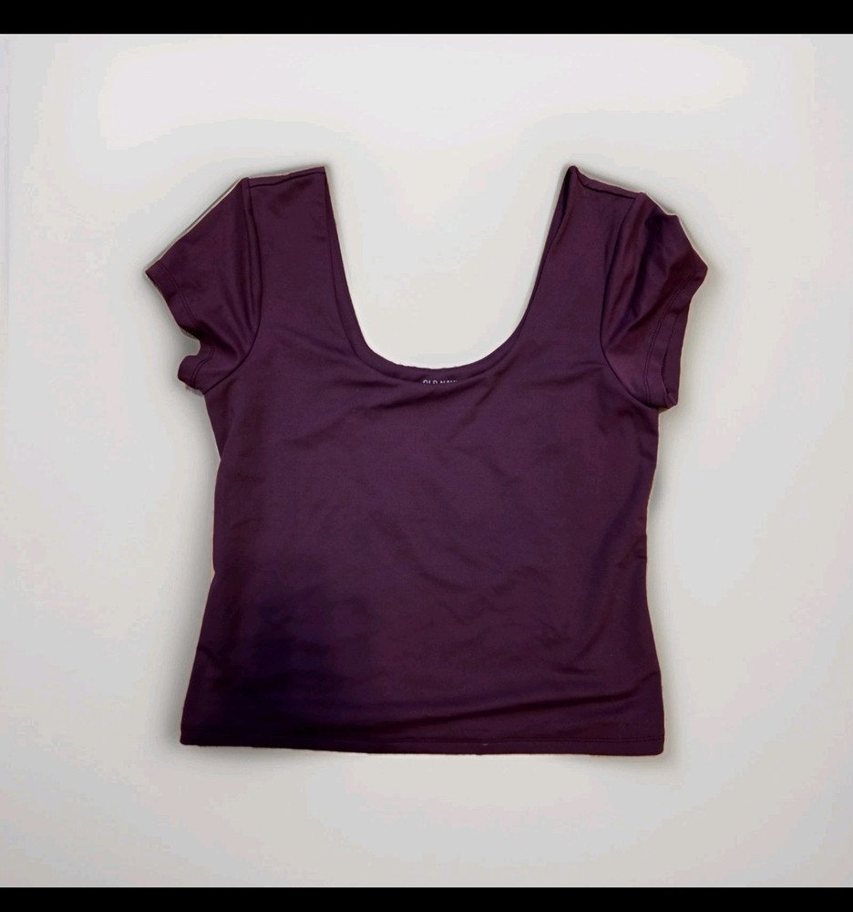 Old Navy Women's Burgundy Solid Knit Scoop Neck Cap Sleeve T-Shirt Size L