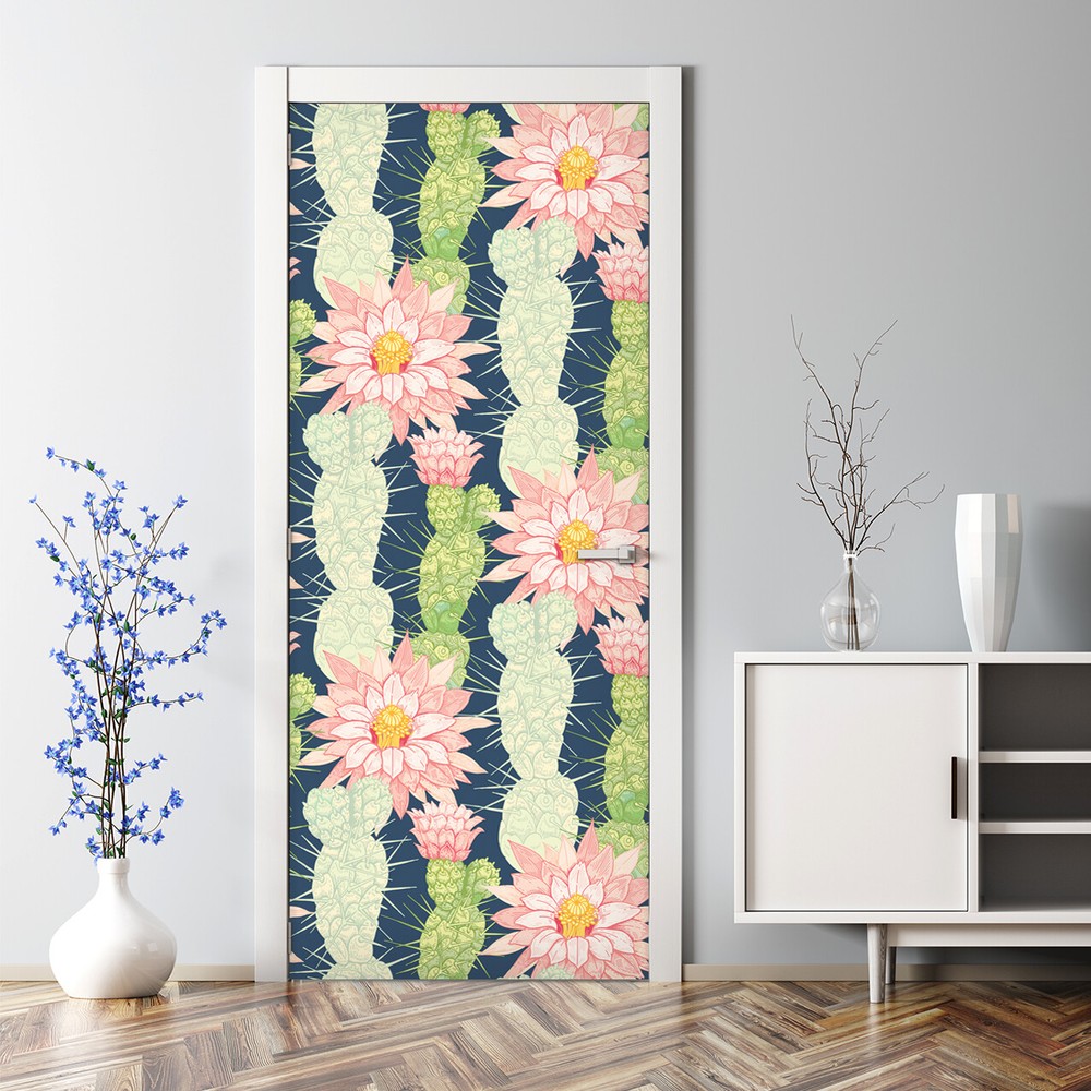 Bubble Free Door sticker Cacti Flowers Cactus Floral Wall Covering Home Decor