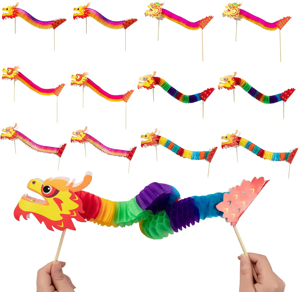 12 Pack Chinese Paper Dragon Decoration New Year Dragon Garland Banner Kids Craf