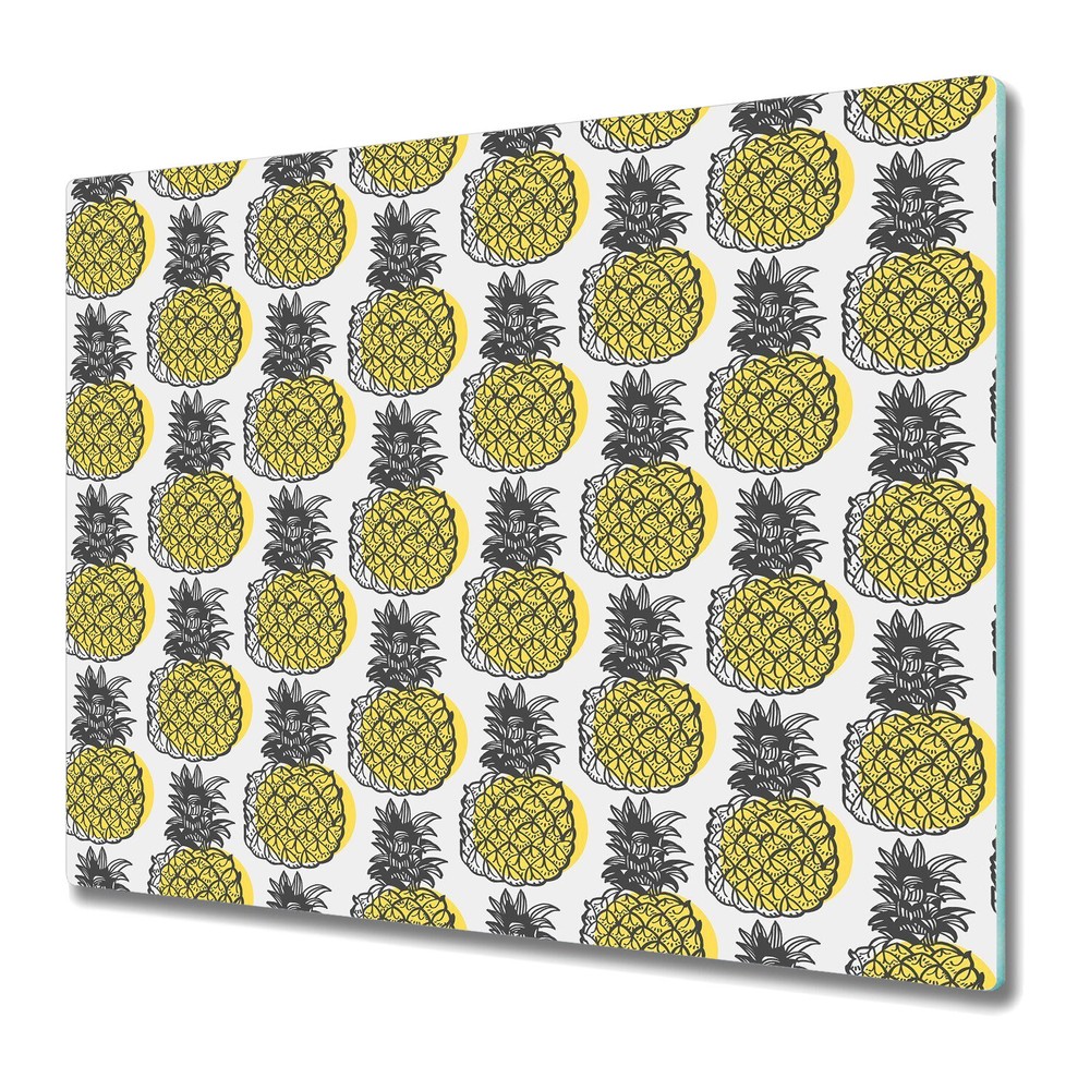 Glass Cutting Board Worktop Saver grey Pineapple Flowers | Tropical | 60x52