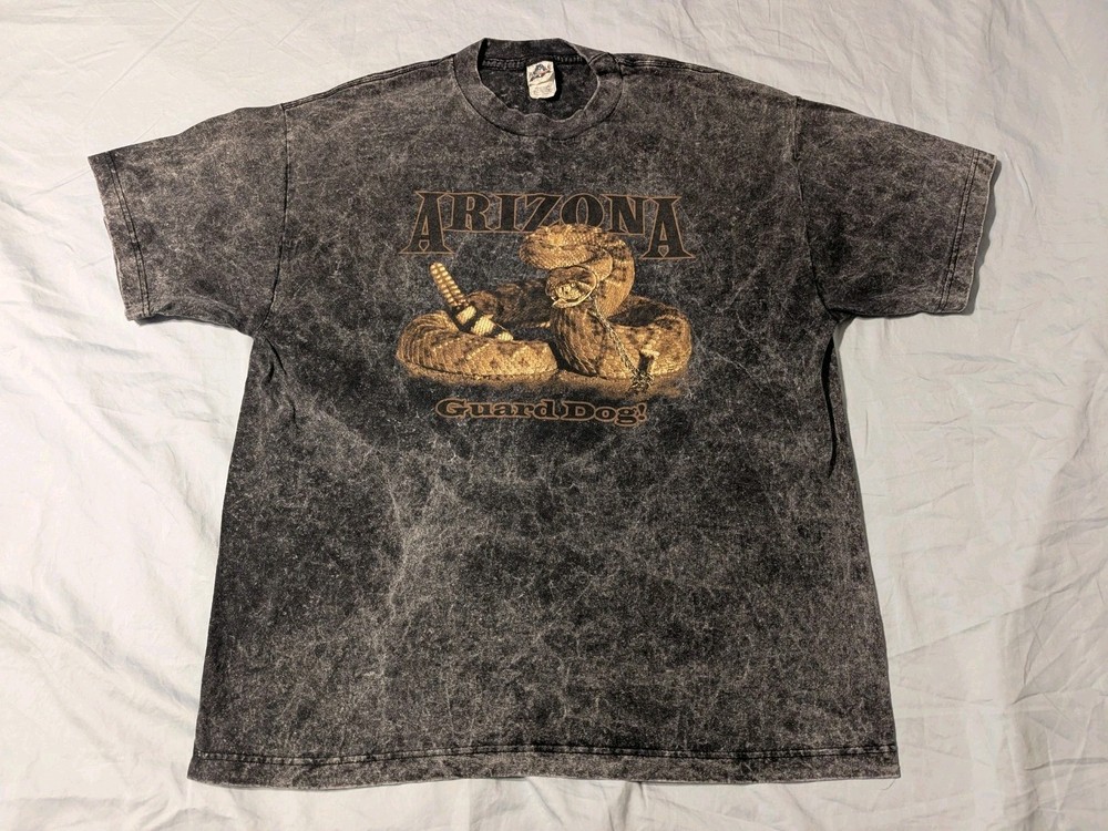 Arizona Guard Dog T-Shirt Men's Black Acid Wash Rattle Snake, Size XL