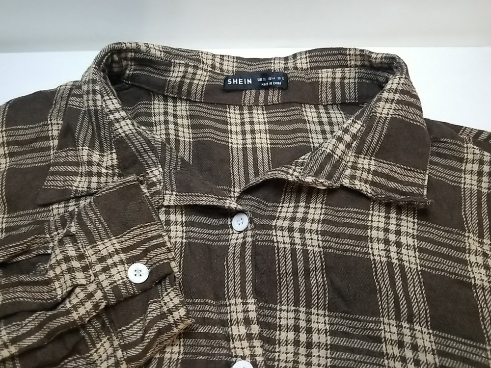 Shein Shirt Womens XL Plaid Flannel Button Up Pocket Long Sleeve