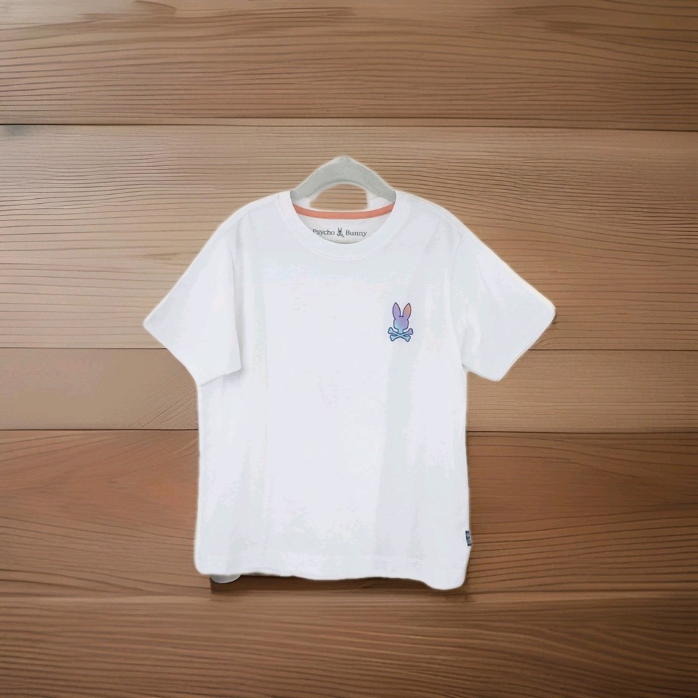 Psycho Bunny Tshirt back decal size 10/12 Boys excellent condition white blue