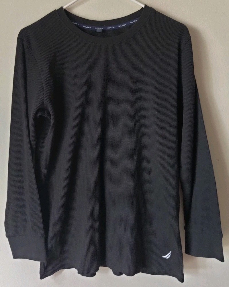 Nautica Men's Thermal Long Sleeve T-Shirt Black Cotton Blend Size XL