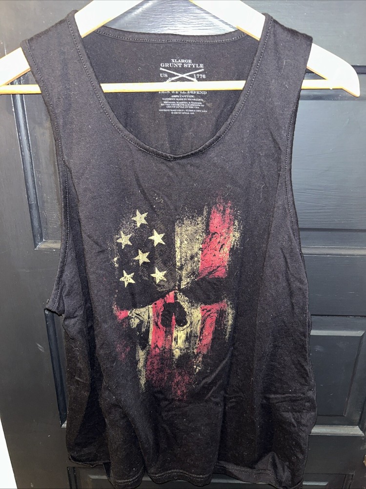 X largeGrunt Style AMERICAN FLAG SKULL Tank Top BLACK COYOTE RED X-Large