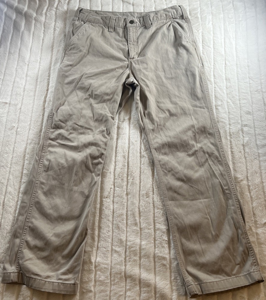 🔨 Carhartt Mens 35x30 Khaki Relaxed Fit Utility Twill Cotton Pants 100095-285
