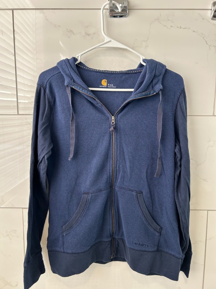 Carhartt Women’s Zip Hoodie Jacket Small (4-6) Blue Long Sleeve Cotton Blend