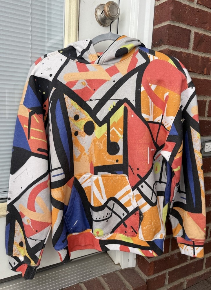 Multicolor Abstract Art Graphic Print Men's Pullover Hoodie Long Sleeve-image