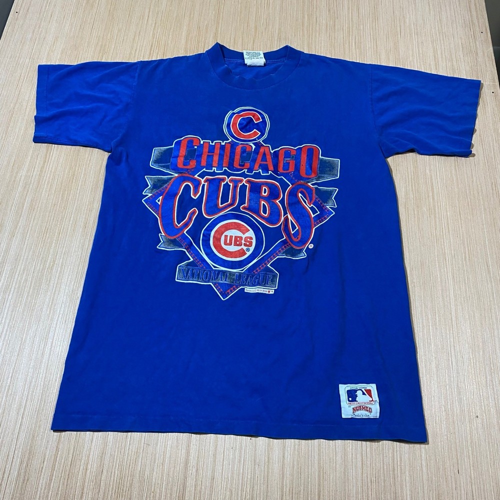 Vintage 1990 Chicago Cubs Nutmeg T-Shirt Mens Large Blue MLB Single Stitch USA