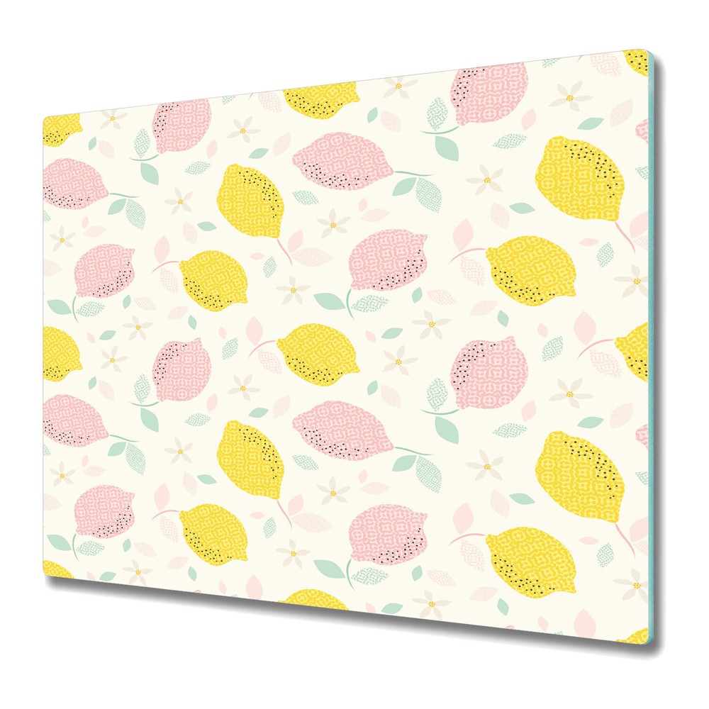 Glass Cutting Board Worktop Saver Lemon with Flowers Exotic Watercolour 60x52