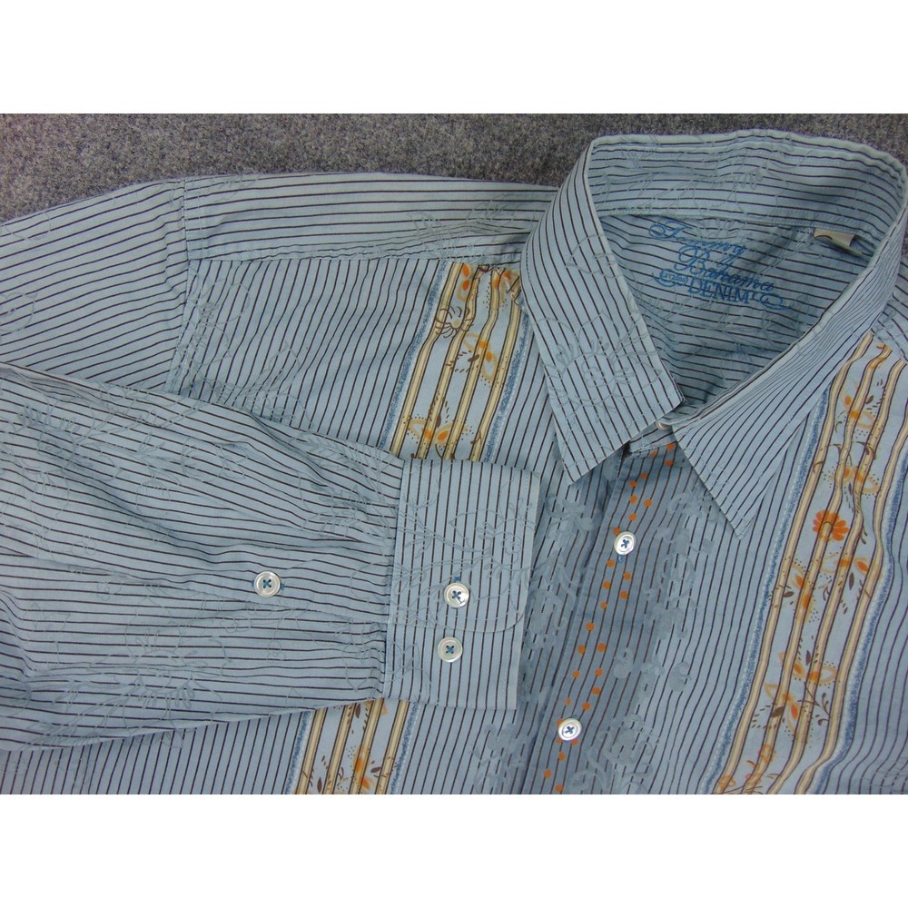 Tommy Bahama Shirt Mens 2XL Blue Striped Embroidered Button Down