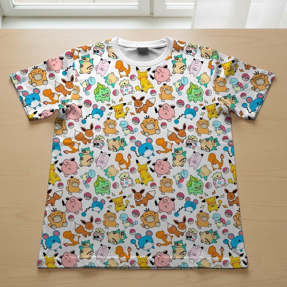 Pokemon T-Shirt – Cute Kawaii All-Over Pattern Unisex Tee | S to 5XL