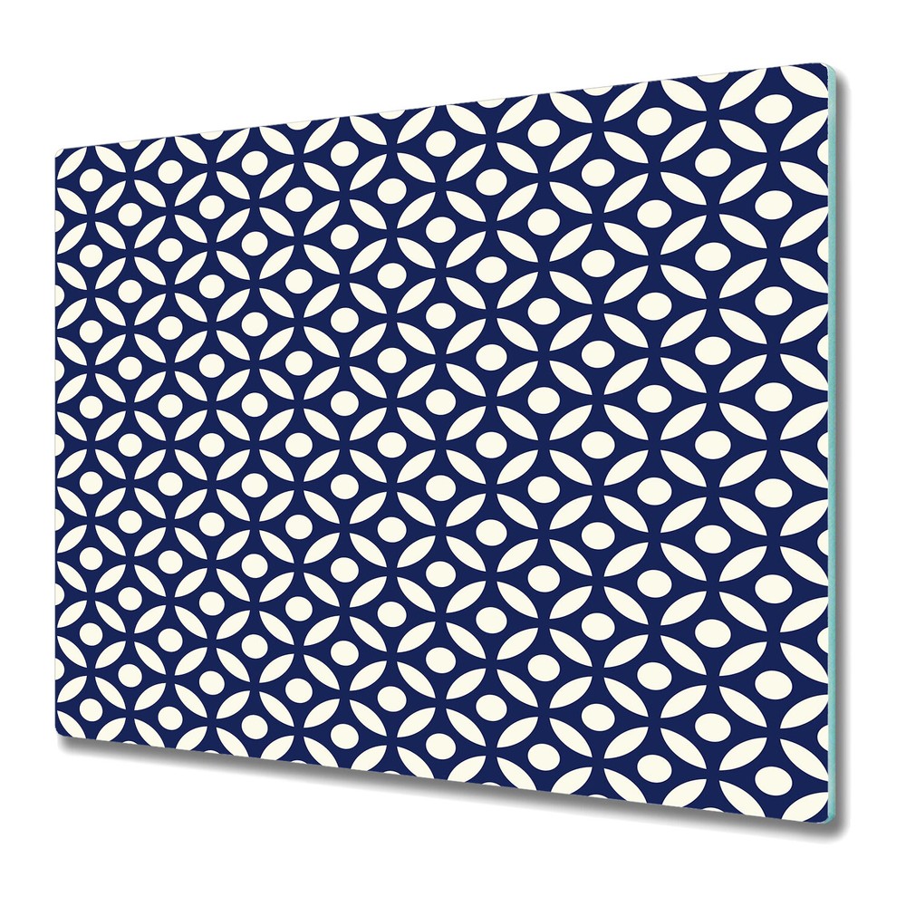 Glass Kitchen Chopping Board Porcelain indigo Arabic round blue & white 60x52