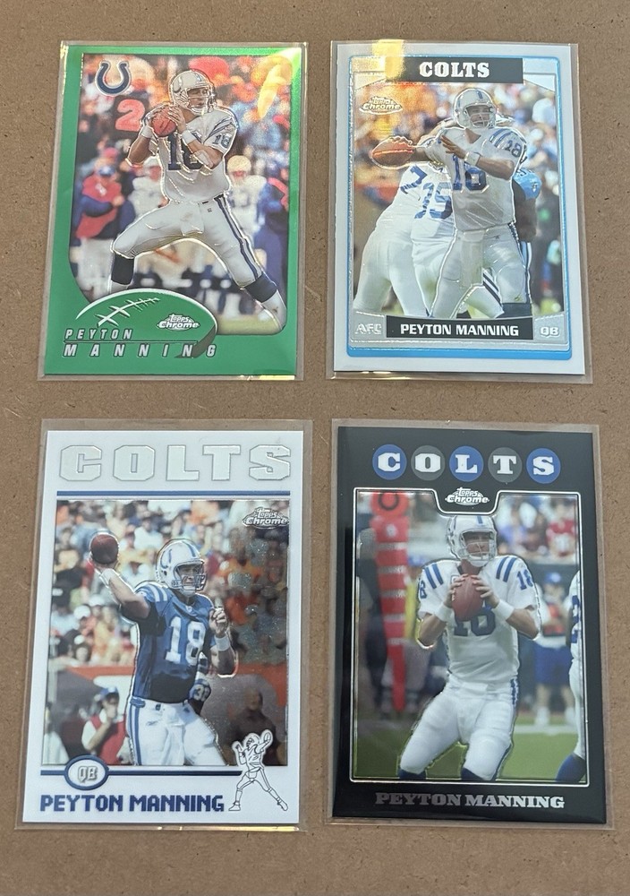 Topps Chrome Peyton Manning 4 Card Lot 2002 2004 2006 2008 Colts NFL Football