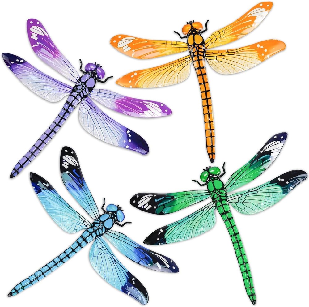 4 Pack Large Metal Dragonfly Wall Decor, 11.7