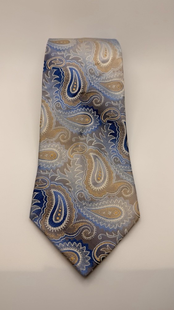Pronto Uomo Couture Silk Tie Blue Gold Paisley Men Necktie 64 x 3.75