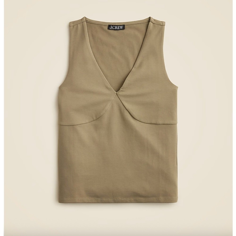 J.Crew Stretch V Neck Tank Top Womens L Beige Classic Preppy Career Capsule NWT