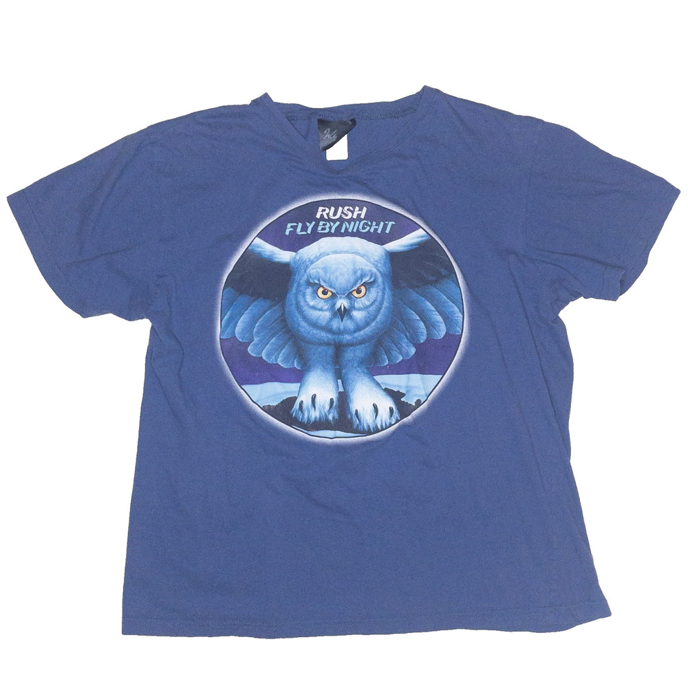 Vintage 90s Rush Fly by Night T-Shirt Made in USA Official Band Tee Navy L