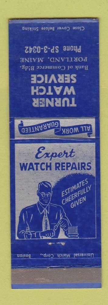 Matchbook Cover - Turner Watch Service Portland ME WEAR