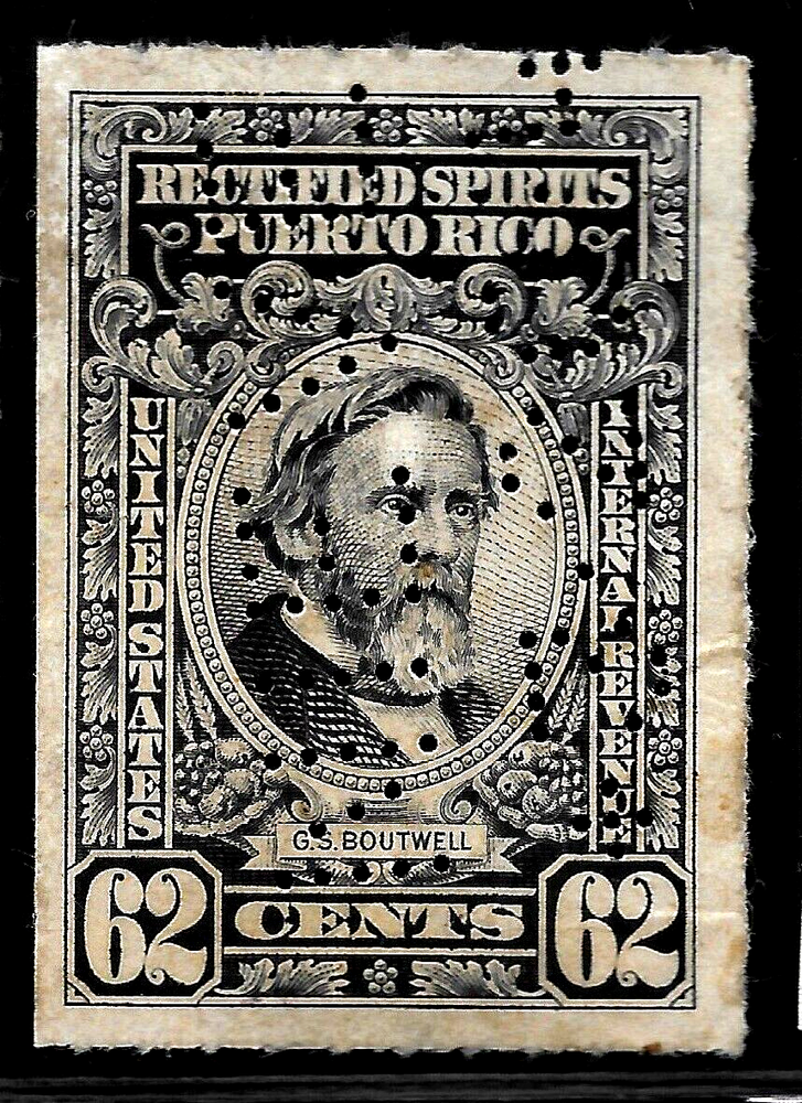 HICK GIR-USED U.S. PUERTO RICO REVENUE 62  CENTS LIQUOR TAX STAMP      X268