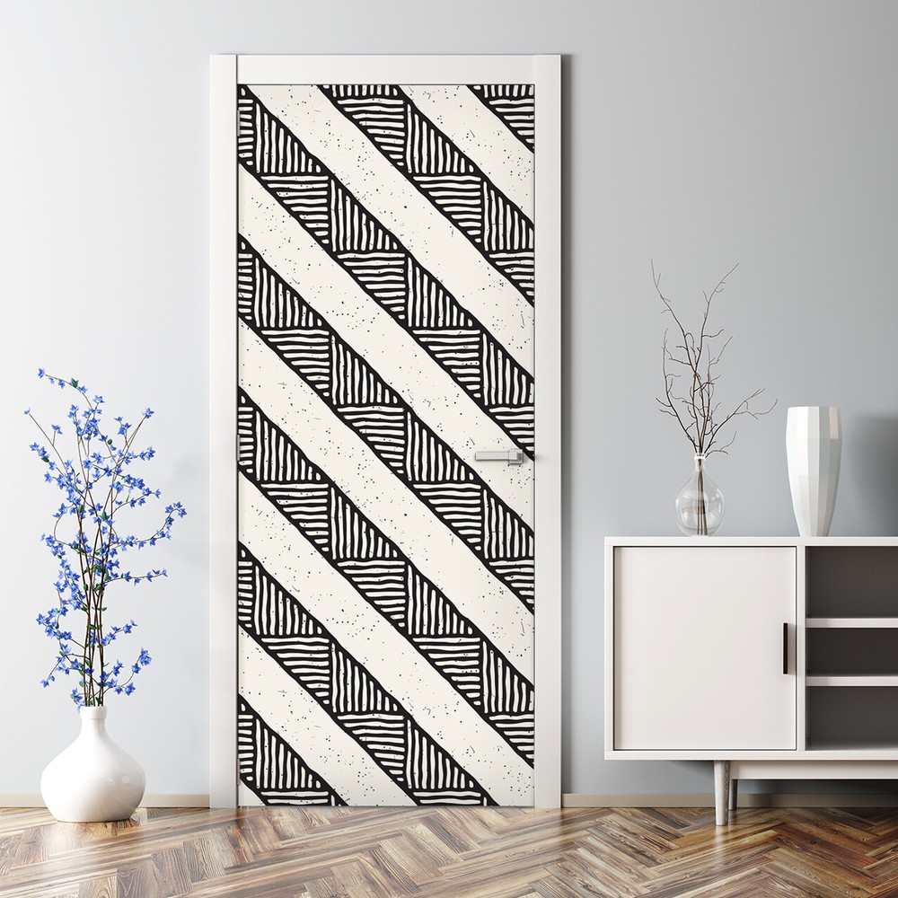 Minimalistic B&W Ethnic Bubble-Free Self-Adhesive Door Decal
