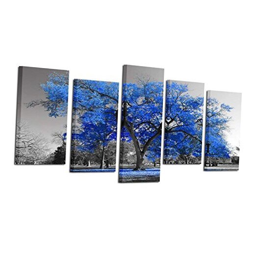 Canvas Print Wall Art Painting Contemporary Blue Tree In Medium Size 40x22inch