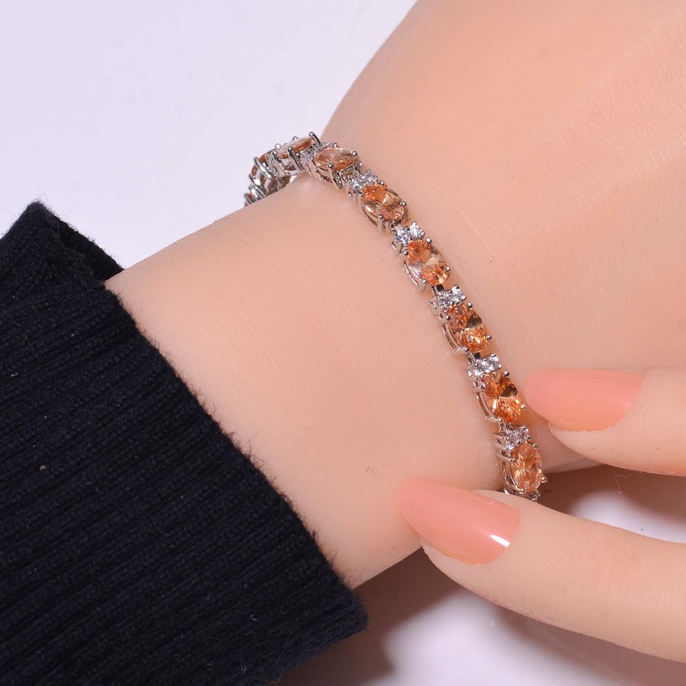 Morganite & Cubic Zirconia 925 Sterling Silver Tennis Bracelet 7.99