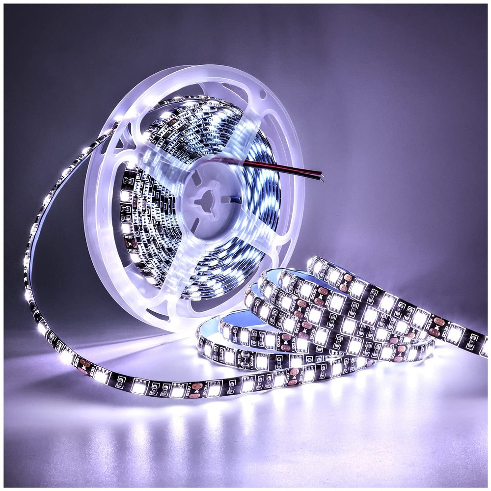 12V Light White 6000K 16.4ft LED Light Strip Black PCB SMD 5050 IP65 Waterpro...