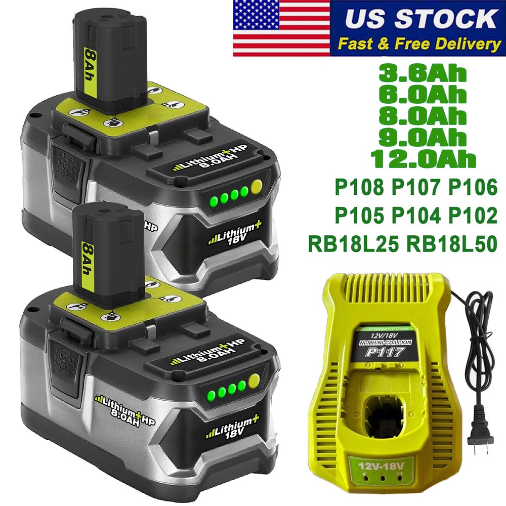 8.0Ah 18Volt For RYOBI P108 18V For One+ Plus High Capacity Lithium Ion Battery