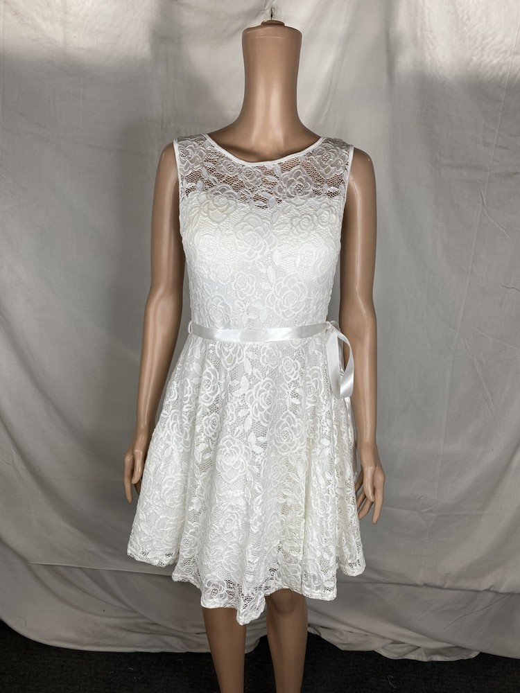 Chocolate USA Womens Sleeveless Lace Mini Dress Size S Floral White
