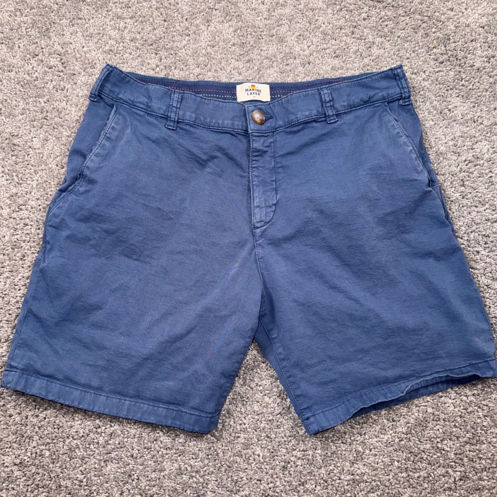 Marine Layer Chino Shorts Mens Organic Cotton Stretch Blue Size 34 EXCELLENT