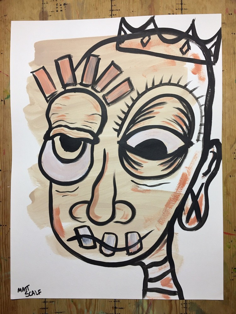 Matt Scalf 18x24 Face Abstract Street Art Graffiti ORIGINAL PAINTING Pop Modern-image