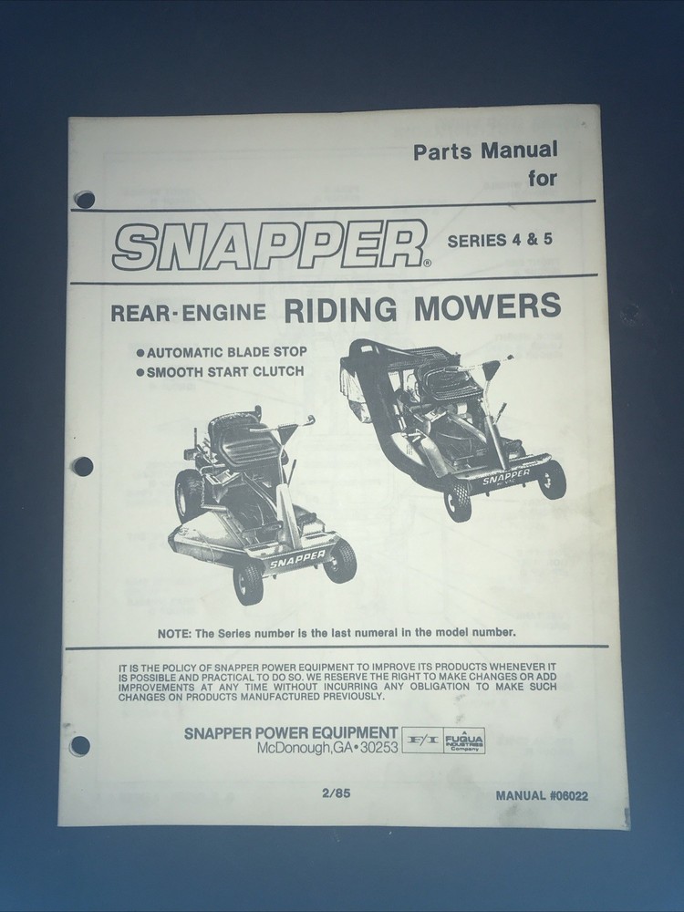 Snapper Series 4 & 5 Riding Mower Parts Manual