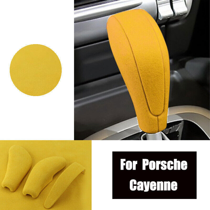 Yellow Suede Leather Car Gear Shift Knob Cover Trim For Porsche Cayenne 2004-09