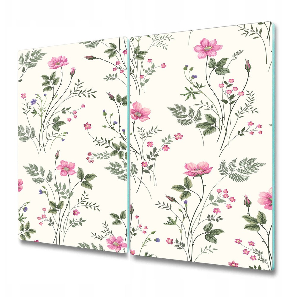 Glass Worktop Kitchen Chopping Board Pink Field Flowers Light Floral Drawing