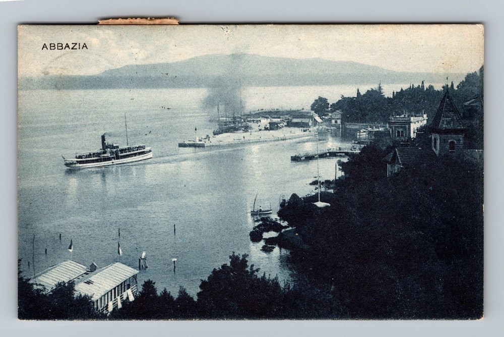 Croatia- Abbazia Kvarner Bay Harbour Steamer Old Postal Card Vintage Postcard