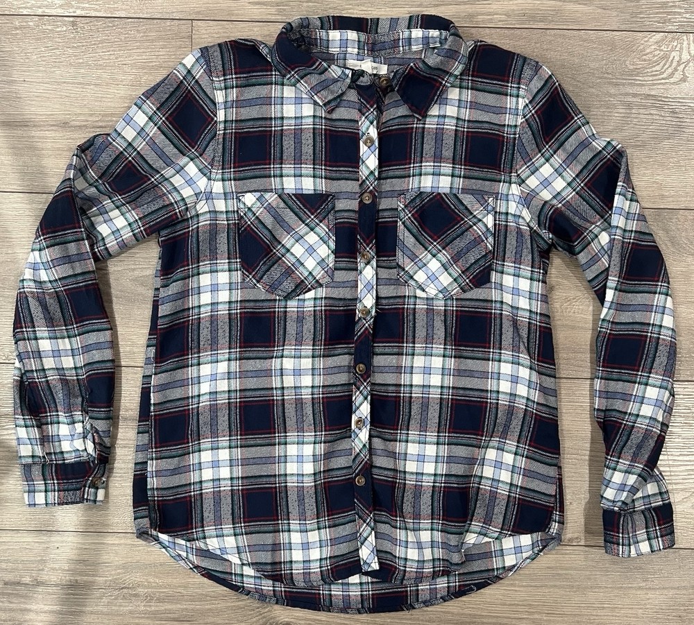Maurices Women’s Plaid Flannel Long Sleeve Button Up Collard Shirt Size Small
