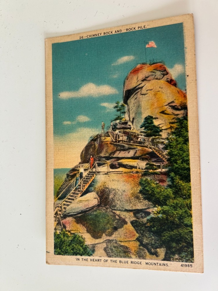 Chimney Rock and Rock Pile in Heart of the Blue Ridge Mountains NC Postcard
