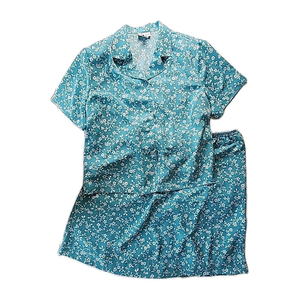 The Tog Shop Women's 18W Blue White Floral Button Front Shirt & Skirt Set Modern
