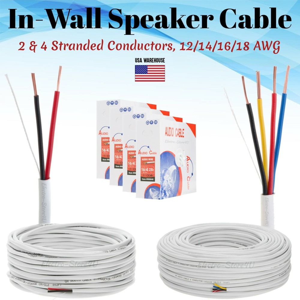 Speaker Wire Cable 50 100 250ft 500ft In Wall CL2 Bulk Gauge 12 14 16 18 AWG Lot